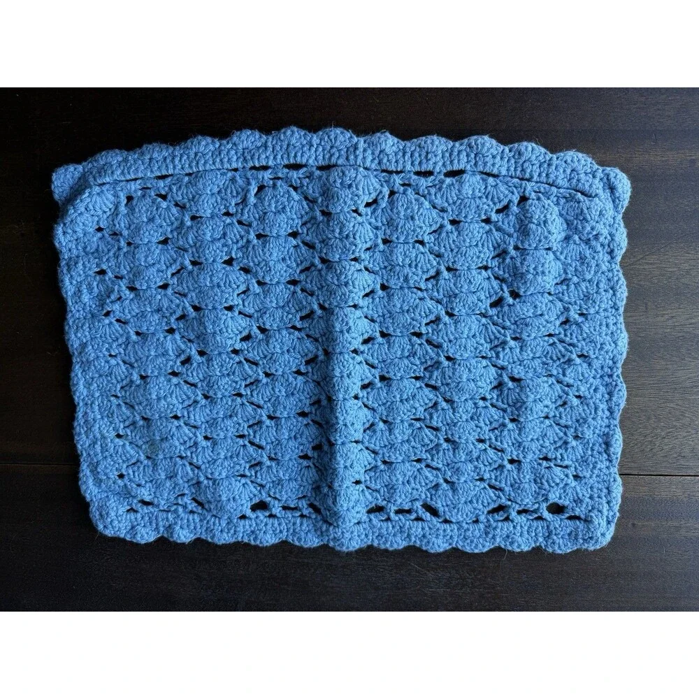 Set Of 8 Handmade Blue Crochet Placemats 17.5” X 11.5”
